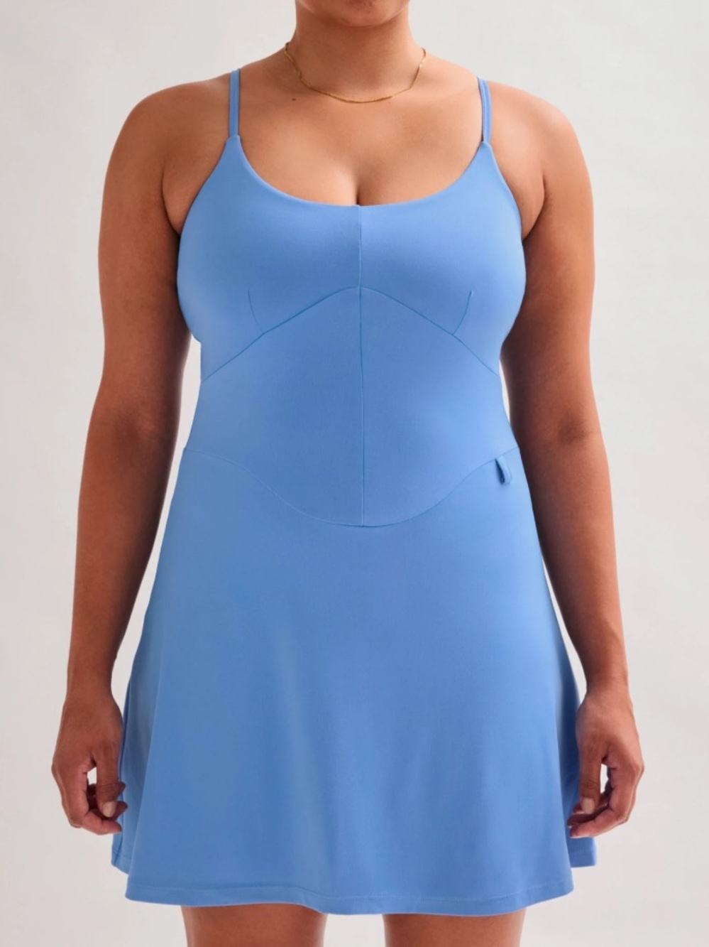 NEW girlfriend collective blue fitted-skater dress